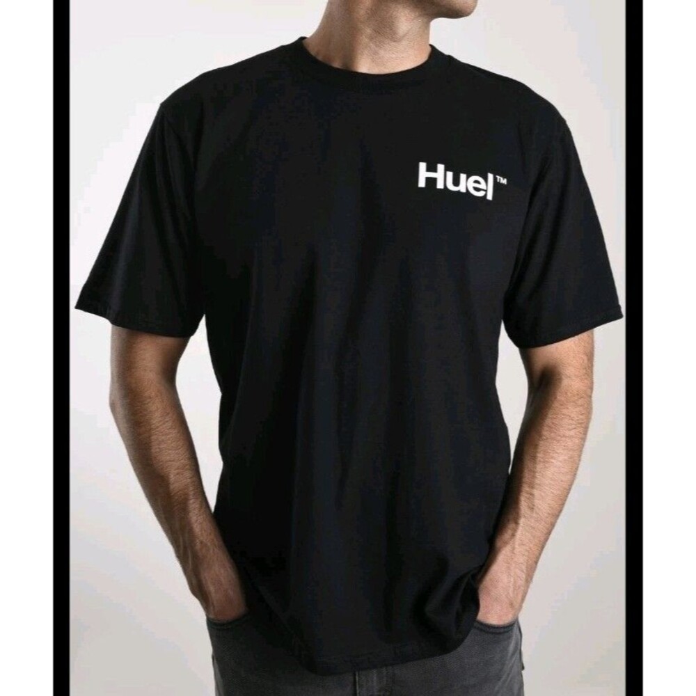 Huel T Shirt Adult Size L Black Short Sleeve Nutrition Gym Health Workout *Flaw*